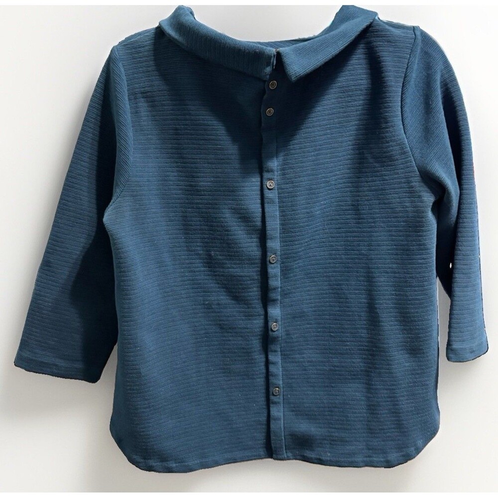 Talbots Women's Blue Cotton Turtle Neck 3/4 Sleeve Back Button Top Sz Large P